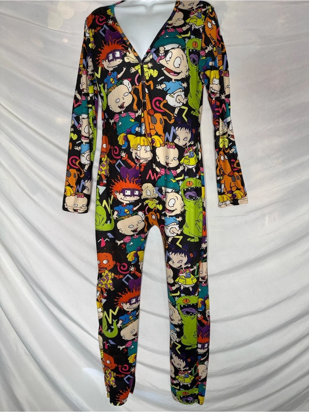Womens Black Multicolor RUGRATS-Print One-Piece Pajama - Picture 1 of 8
